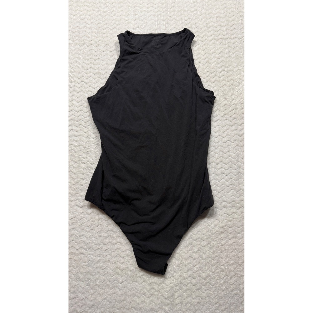 SKIMS Womens Black High Neck Sleeveless Bodysuit Size L Mock Neck Snap Gusset